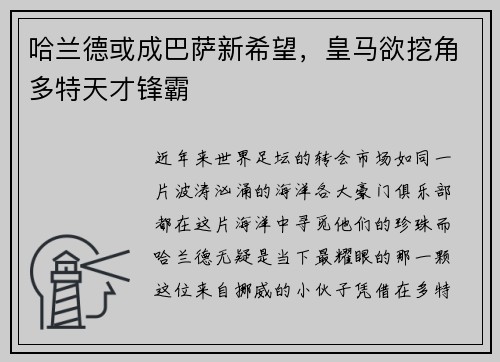 哈兰德或成巴萨新希望，皇马欲挖角多特天才锋霸